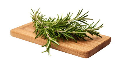 Fresh rosemary on wooden board isolated on a transparent background