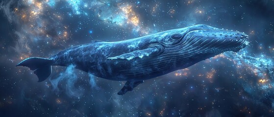 Alien whale ship, cosmic sea, starlight, night, majestic glide - obrazy, fototapety, plakaty