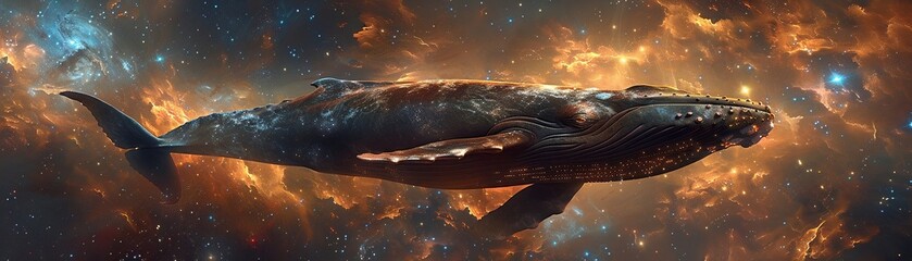 Majestic Space Whale Gliding Through Cosmic Nebula A Surreal Encounter in the Vast Universe - obrazy, fototapety, plakaty