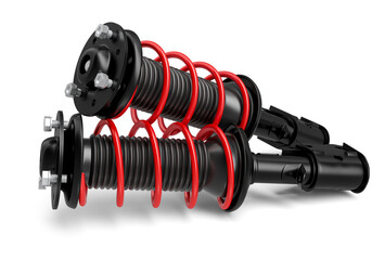 Automotive Shock Absorber 3D Render on Transparent Background