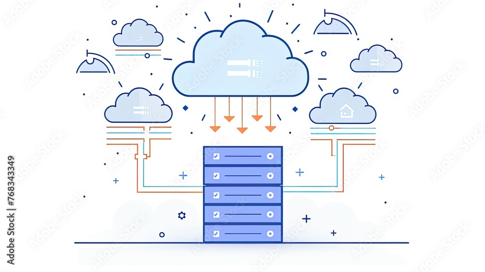 Aufkleber cloud storage technology, with arrows indicating data transfer for downloading and uploading files t