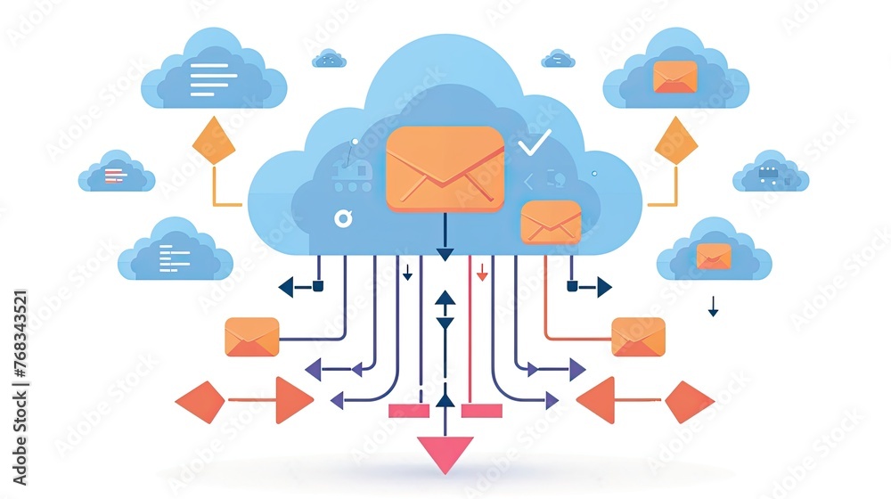 Aufkleber cloud storage technology, with arrows indicating data transfer for downloading and uploading files t