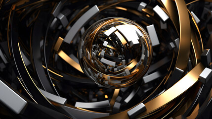 Digital Technology black gold Geopunk Abstract Geometric Poster Web Page PPT Background with generative