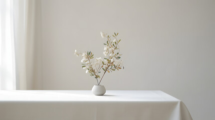 white minimalist plant and table scene setting poster web page PPT background with Generative