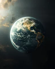 Lichtdoorlatende gordijnen Volle maan en bomen earth in universe illustration