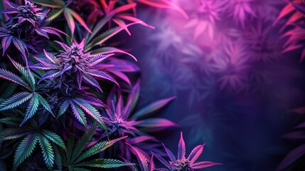 Fototapeta premium Beautiful cannabis background. Purple Medicinal Marijuanna. New aestethic fashion trendy look