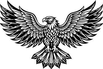 Obraz premium Eagle spreading its wing. Black and white vector.
