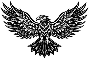 Obraz premium Eagle spreading its wing. Black and white vector.