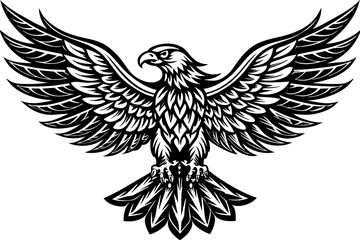 Fototapeta premium Eagle spreading its wing. Black and white vector.