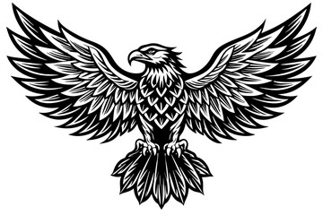 Obraz premium Eagle spreading its wing. Black and white vector.