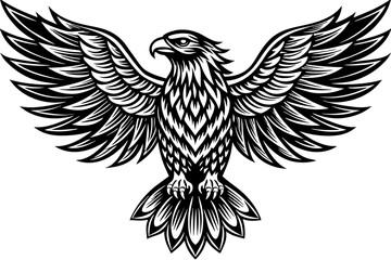 Obraz premium Eagle spreading its wing. Black and white vector.
