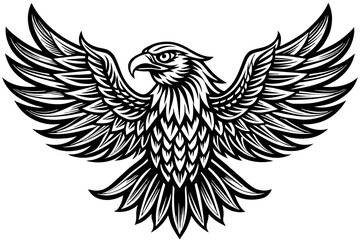 Fototapeta premium Eagle spreading its wing. Black and white vector.