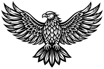 Obraz premium Eagle spreading its wing. Black and white vector.