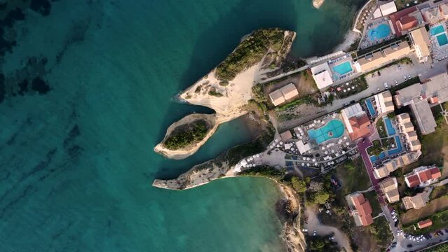 Rotating Top View of Kanali tou Erota and Canal d'Amour Beach in Sidari, Greece