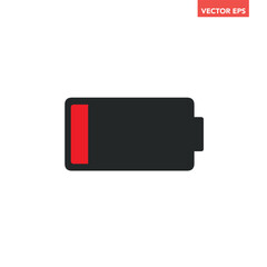 Black low battery indicator line icons, simple red color shape power level source running out flat design infographics vector, app web button ui interface element isolated on white background