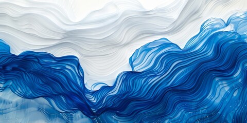 Minimalist abstract illustration linoleum pen drawing art style - Capillary phenomenon blue and white porcelain pattern background created with Generative AI Technology - obrazy, fototapety, plakaty