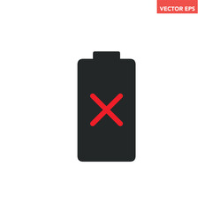 Black single dead battery indicator with cross mark line icons, simple power level source running out flat design infographics vector, app web button ui interface element isolated on white background