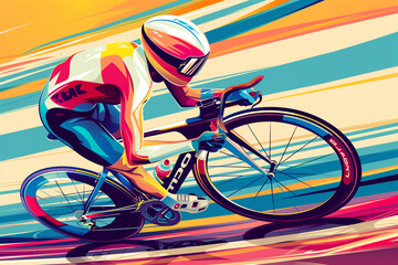 Track cycling riding competition in velodrome. Athletic men in sports clothing on bicycle at full speed. Olympic Games. Sports Action Shots - obrazy, fototapety, plakaty