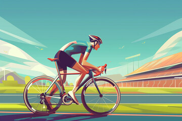 Fototapeta premium Athletic men cycling road bicycle up to the mountain in full speed. Sport bicycle bike track competition. Nature landscape. Generative AI