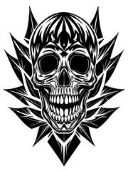 Hard rock metal skull with horns.