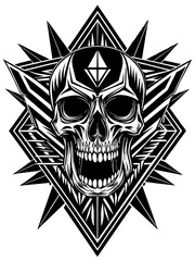 Hard rock metal skull with horns.