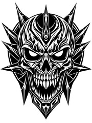 Fototapeta premium Hard rock metal skull with horns.