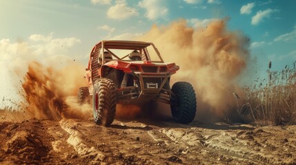 off-road racing. The concept of adventure and travel. Outdoor activity. drive on desert - obrazy, fototapety, plakaty
