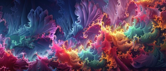 Fototapeta na wymiar Fantasy chaotic colorful fractal pattern. Abstract fractal shapes. 3D rendering illustration background or wallpaper.