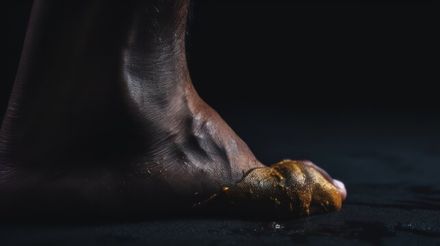 Close up shot of a man's left foot over dark