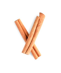Cinnamon sticks isolated on white, top view