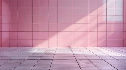 Pink ceramic tile wall and floor background and texture. Mockup for  bathroom, room, toilet. Empty space for your design