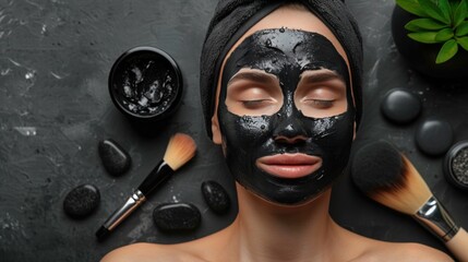 Black Mask Beauty: Preparing a Cosmetic Mask on a Gray Background