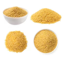 Keuken spatwand met foto Set of raw bulgur isolated on white, top and side views © New Africa