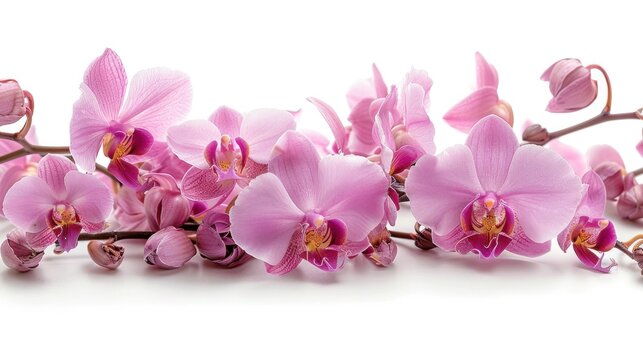 Delicate Pink Orchid Blossoms on Pure White Background