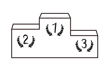 順位がついた表彰台のイラスト　白黒