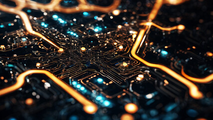 Imagine a digital artwork showcasing intricate, intertwining curves in metallic hues, resembling a futuristic circuit board or technological network