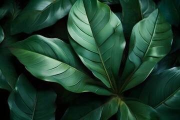green leaf texture, dark green foliage nature background, tropical leaf Generative AI