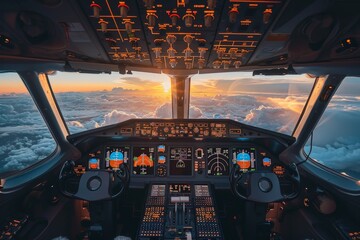 Jet plane cabin interior, commercial plane cockpit