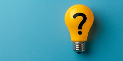 Light bulb with question mark symbol on blue background, concept of ideas and creativity - obrazy, fototapety, plakaty