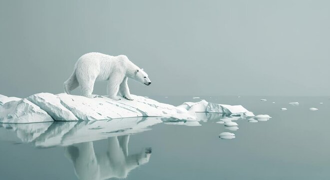 Polar bear on a thin ice floe, depicting environmental concern