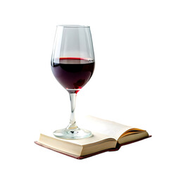 side view of a glass of red wine on book