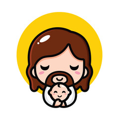 Obraz premium cute jesus christ hugging baby