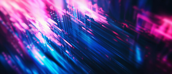 Dynamic Blurred Motion Lines with Bright Pink and Blue Lights for Futuristic Tech Background
