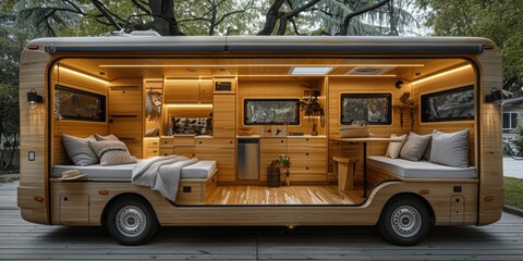 A camper home design with bedroom