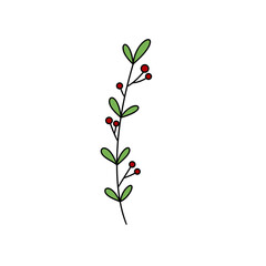A leafy green plant with red berries. The plant is drawn in a stylized way, with the leaves and berries appearing to be drawn in a cartoonish style. Scene is cheerful and playful