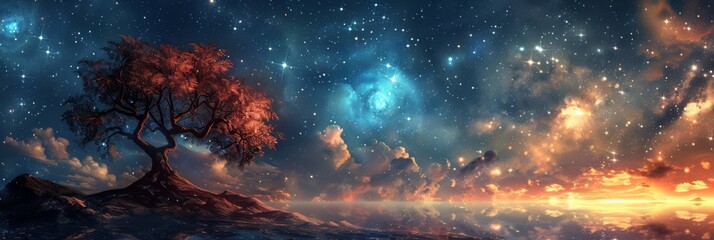 Celestial Chiaroscuro dramatic lighting in a starry sky - obrazy, fototapety, plakaty