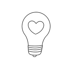 A light bulb with a heart drawn on it. Concept of warmth and light, as the heart symbolizes love