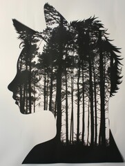Silhouette of a Woman with Forest Illusion