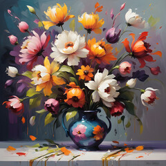 Bouquet of flowers. Exploring the art of painting delicate flower petals in a vibrant array of hues.