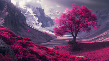 Beautiful of the Landscape with magenta nature, Illustration.